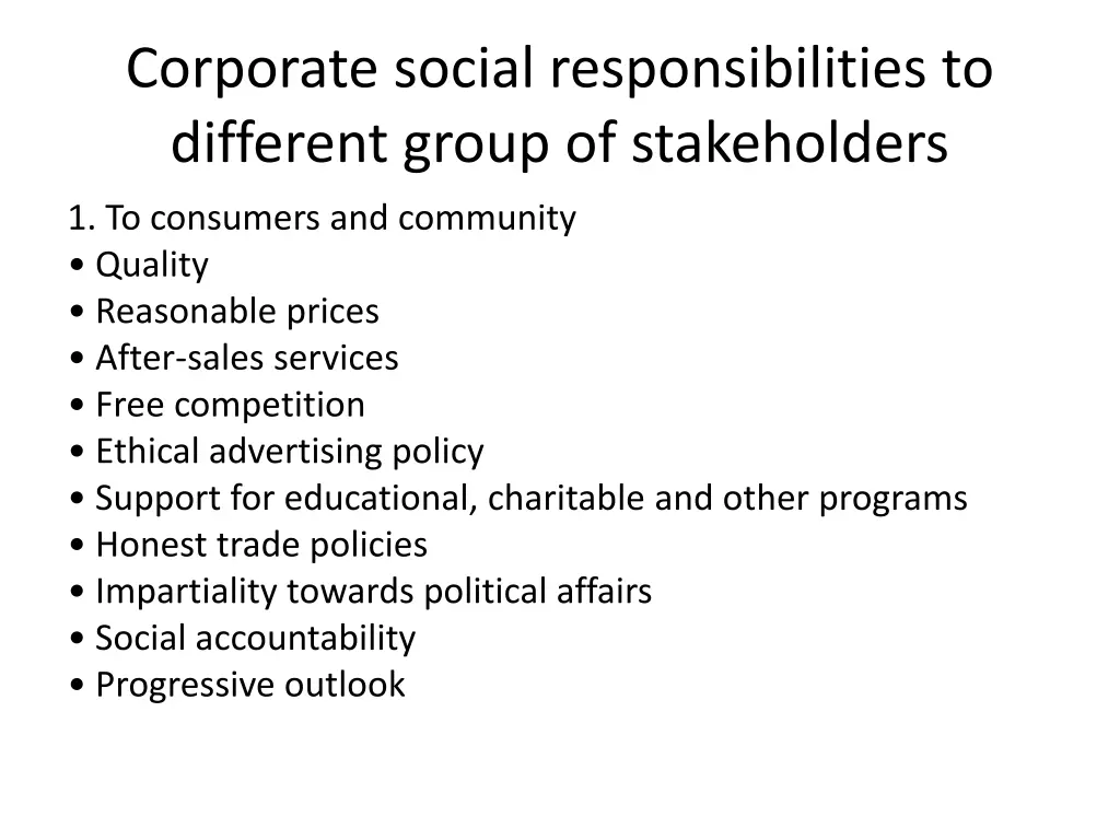 corporate social responsibilities to different
