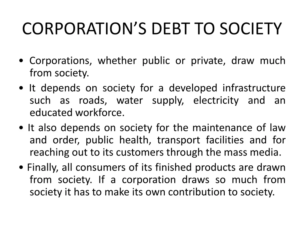 corporation s debt to society