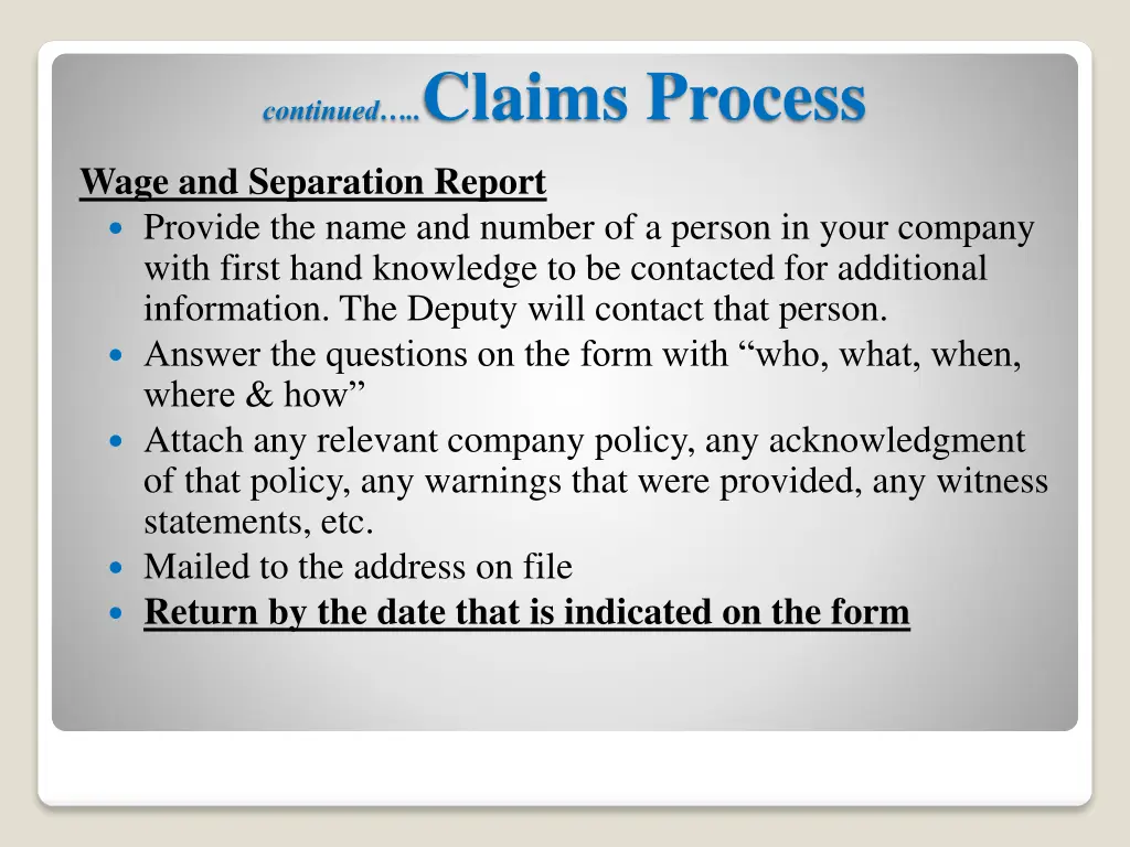 continued claims process