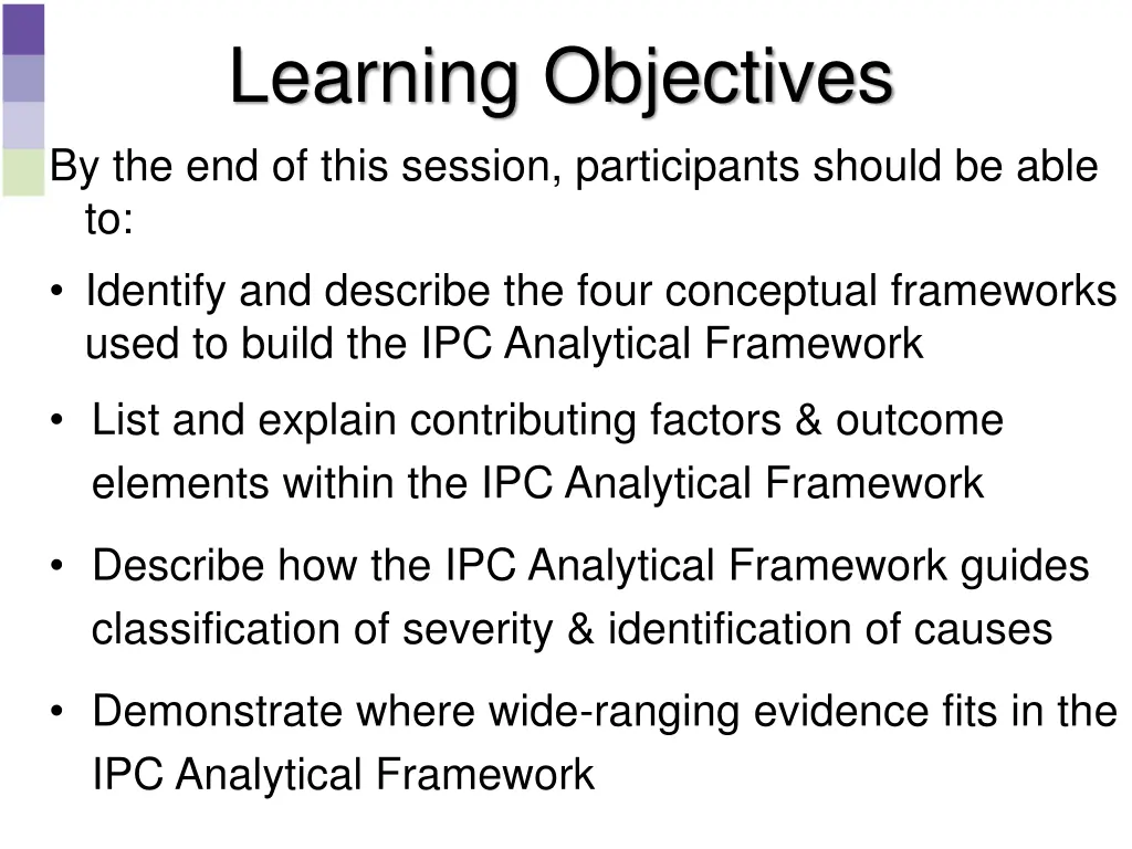 learning objectives by the end of this session