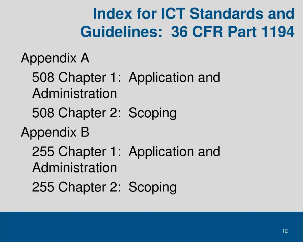 index for ict standards and guidelines