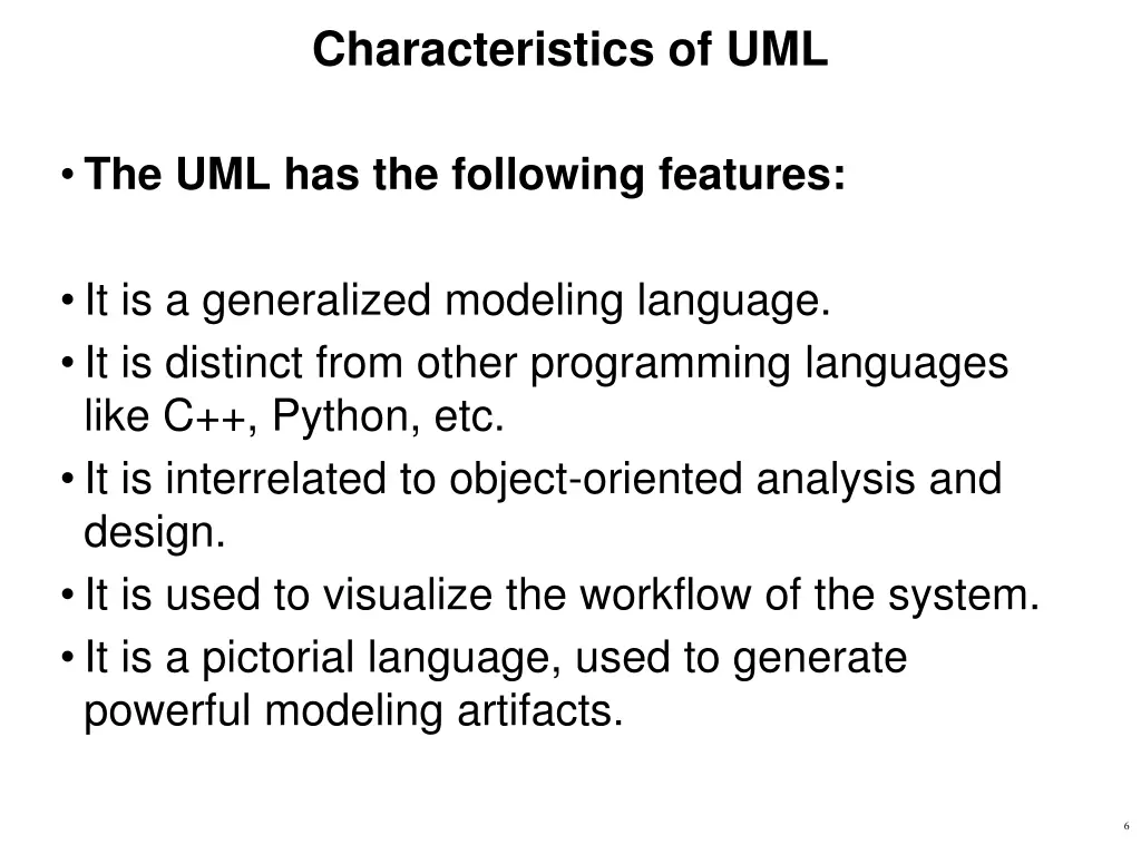 characteristics of uml