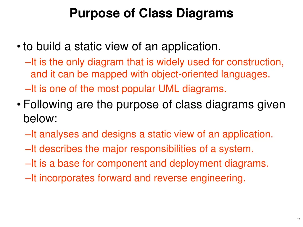 purpose of class diagrams