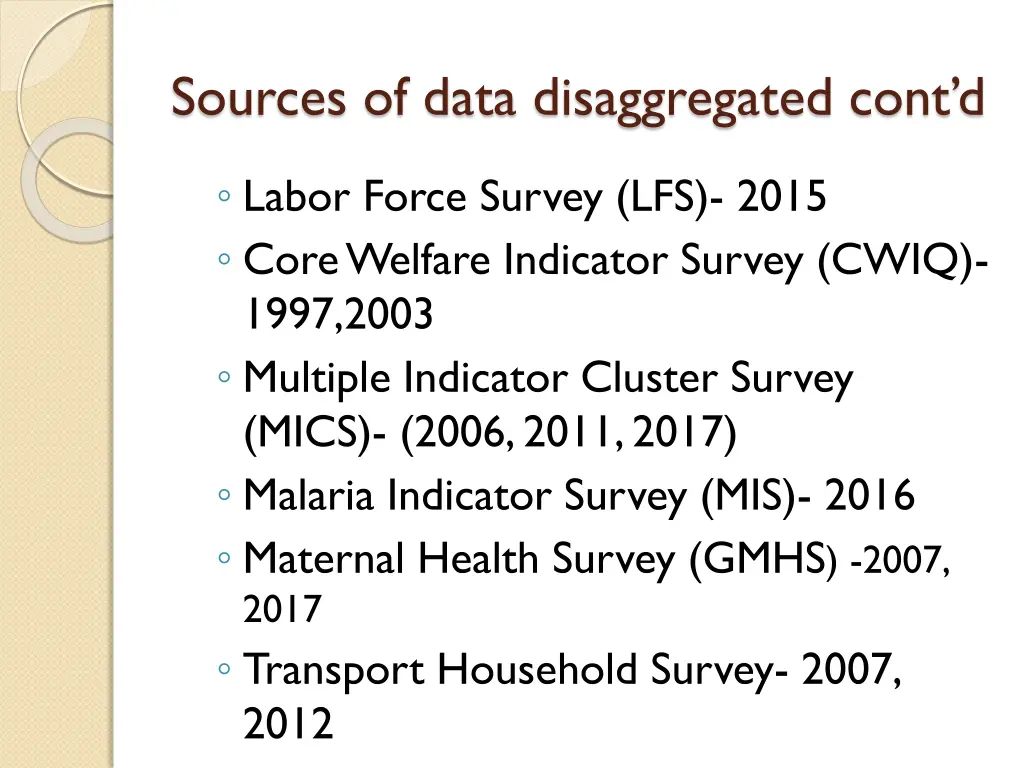 sources of data disaggregated cont d
