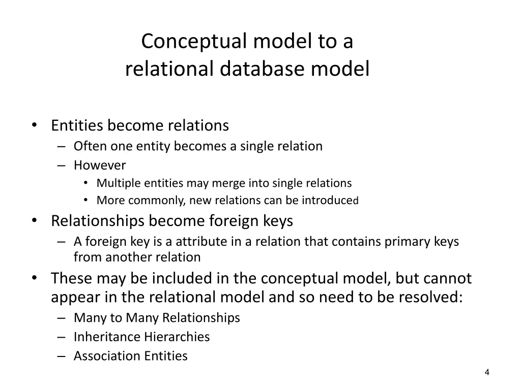 conceptual model to a relational database model
