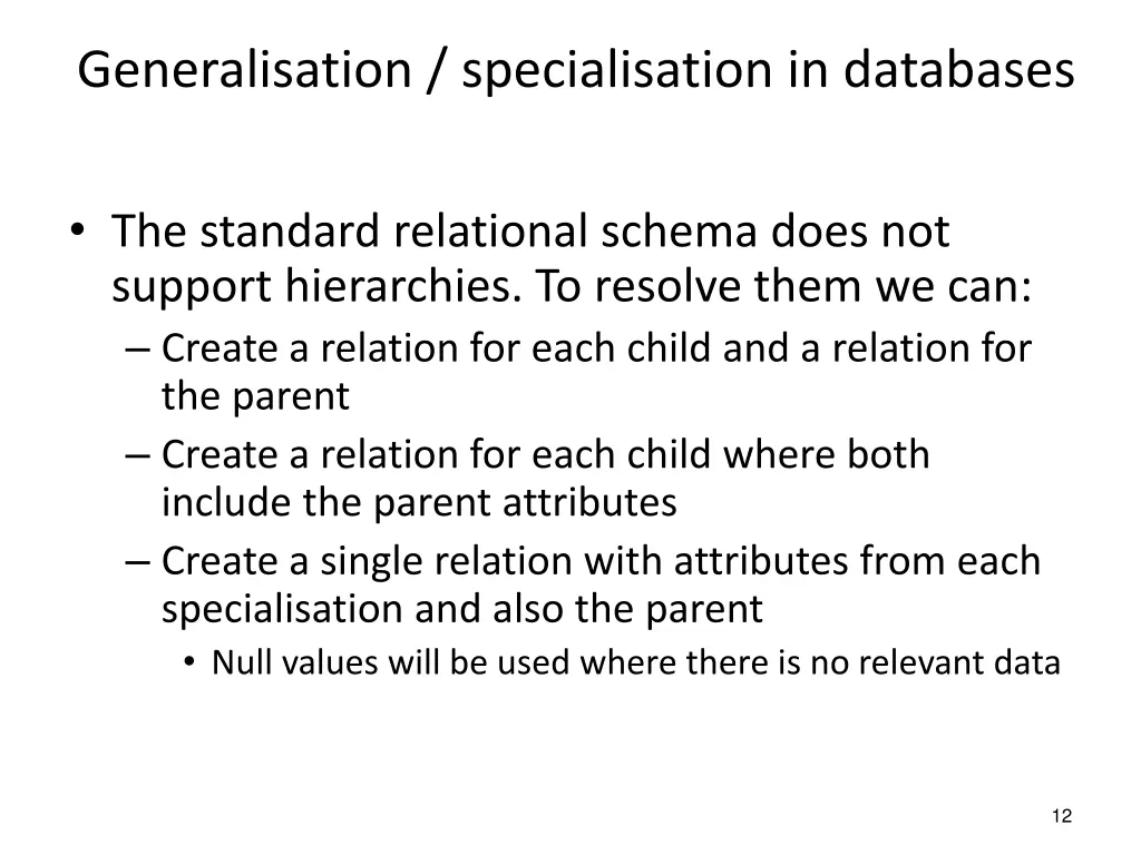 generalisation specialisation in databases