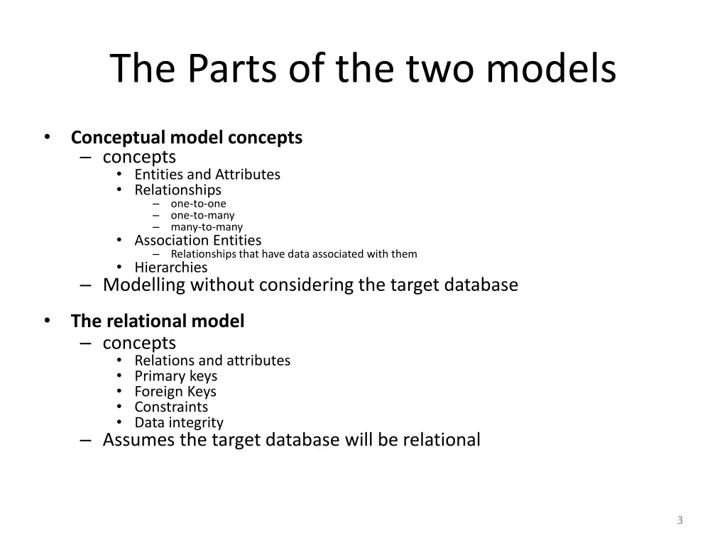 the parts of the two models