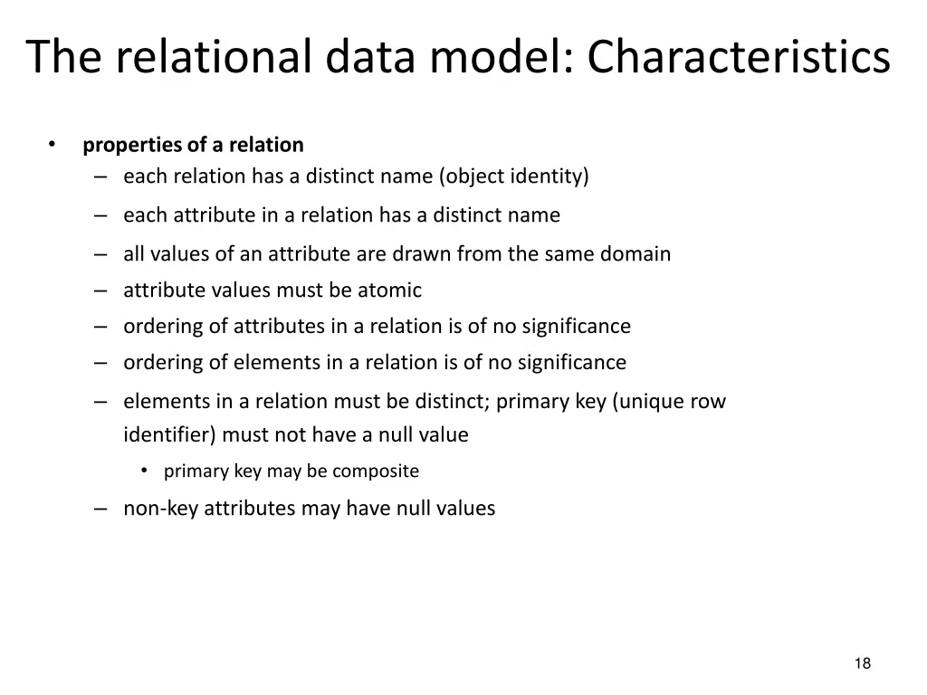 the relational data model characteristics