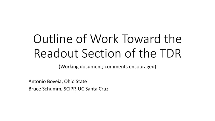 outline of work toward the readout section