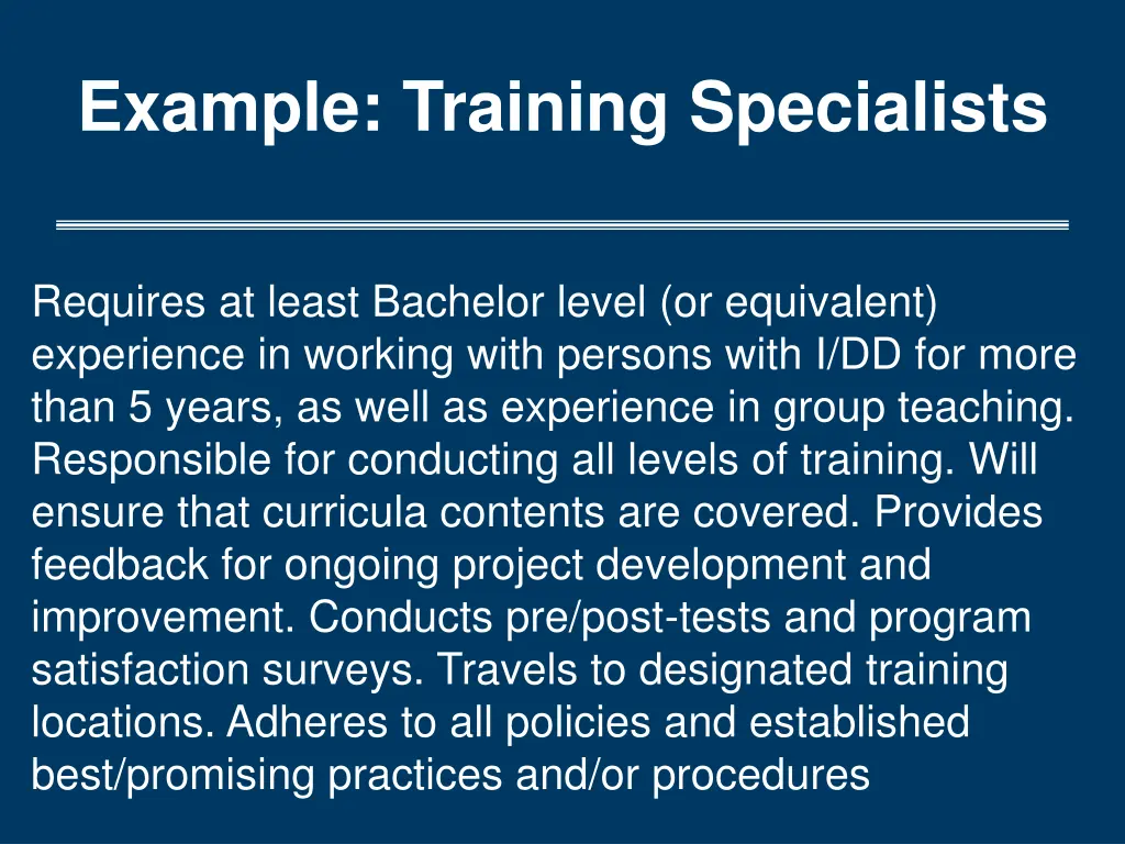 example training specialists