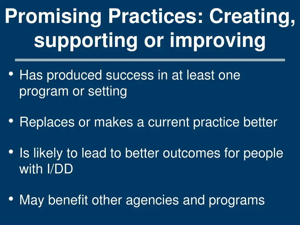 promising practices creating supporting