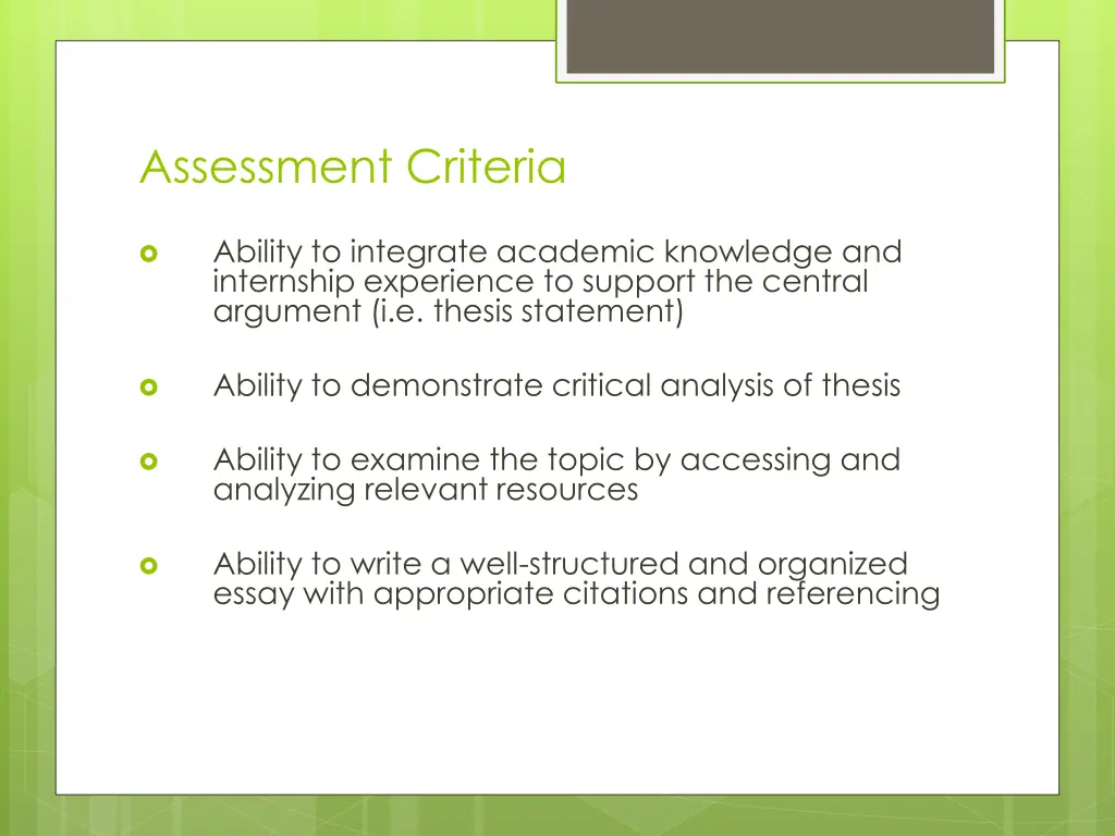 assessment criteria