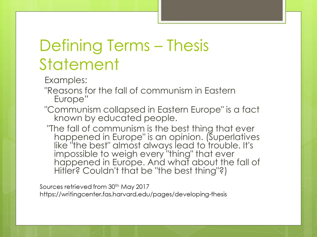 defining terms thesis statement examples reasons