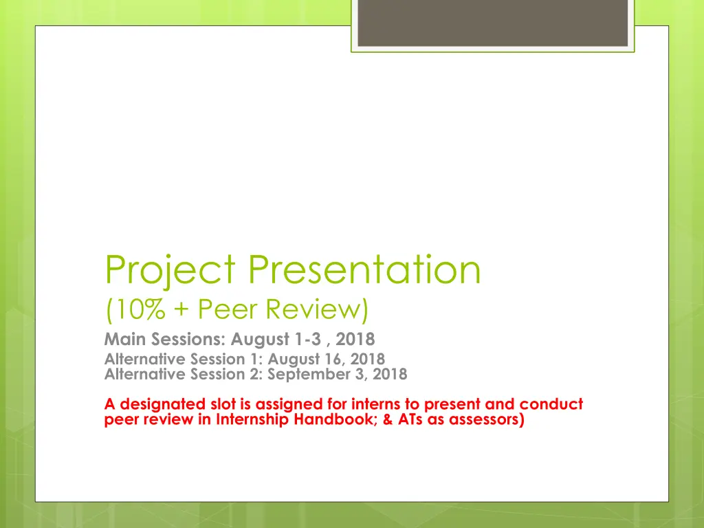 project presentation 10 peer review main sessions