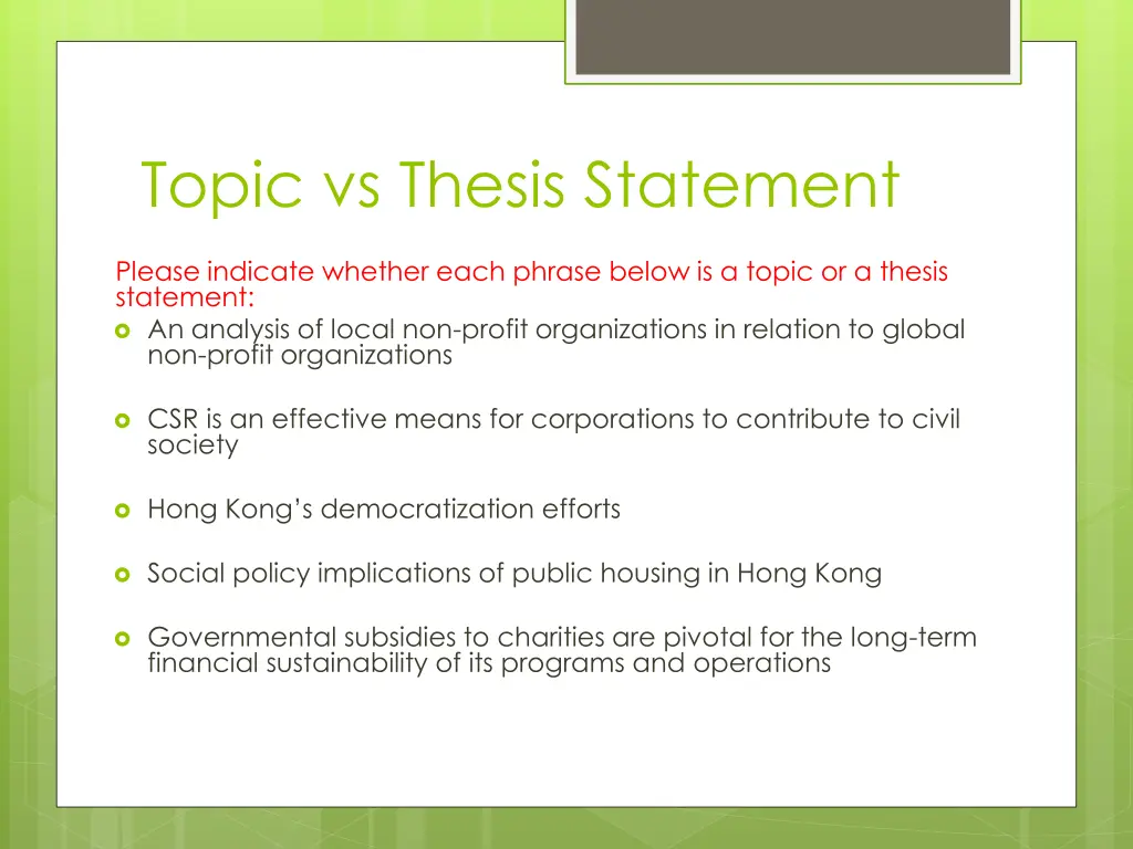 topic vs thesis statement