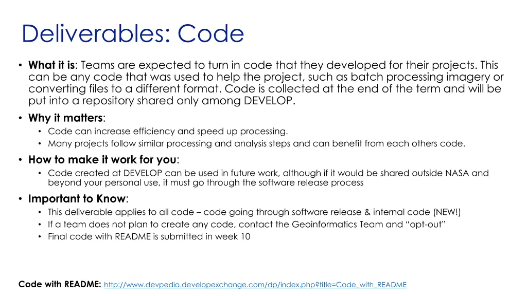 deliverables code