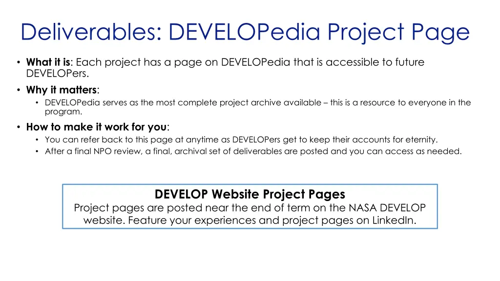 deliverables developedia project page