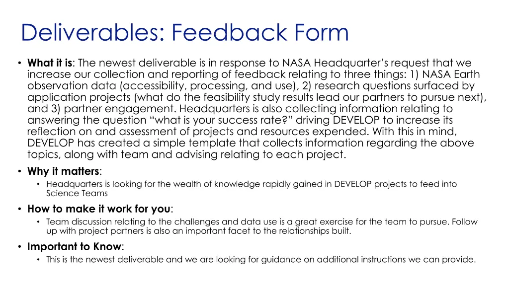 deliverables feedback form