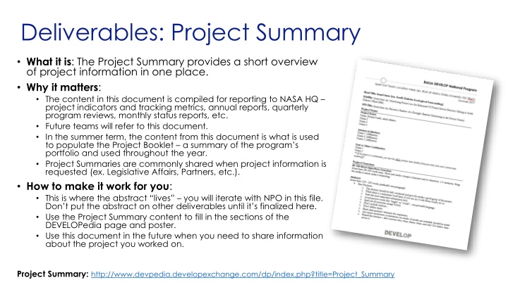 deliverables project summary