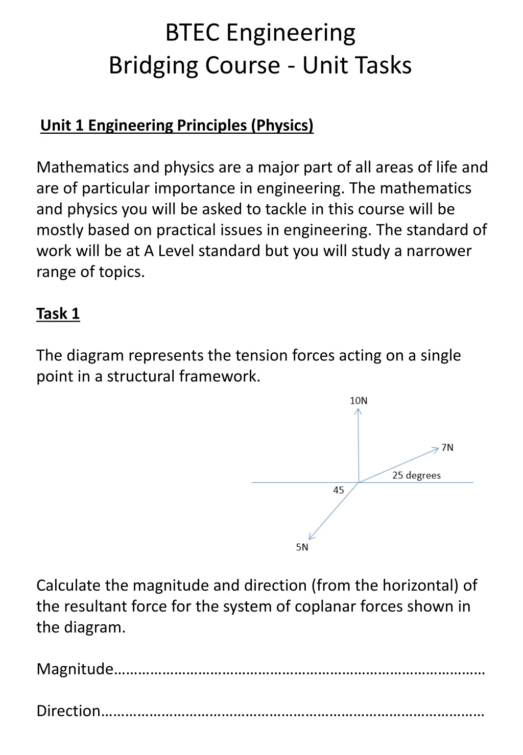 btec engineering bridging course unit tasks 3