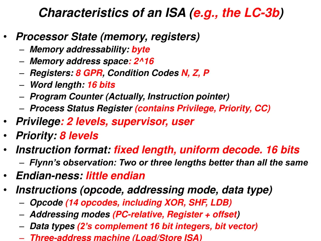 characteristics of an isa e g the lc 3b