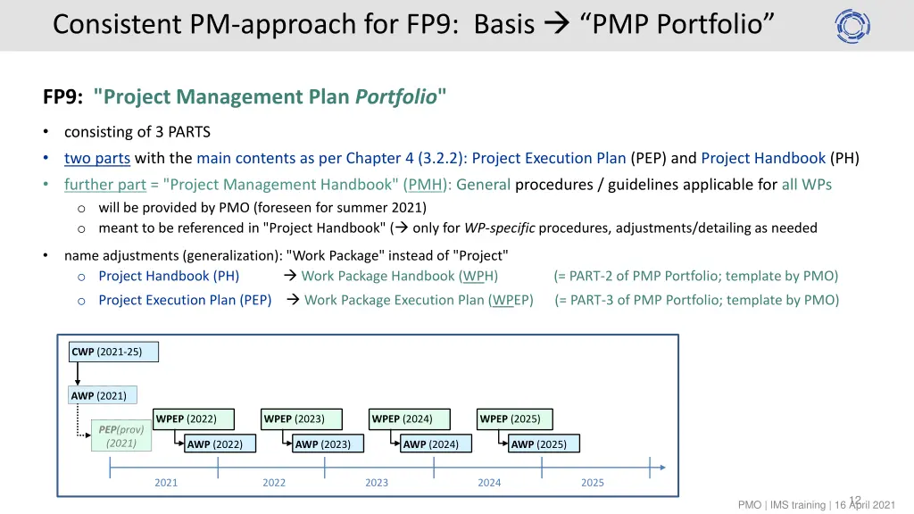 consistent pm approach for fp9 basis pmp portfolio