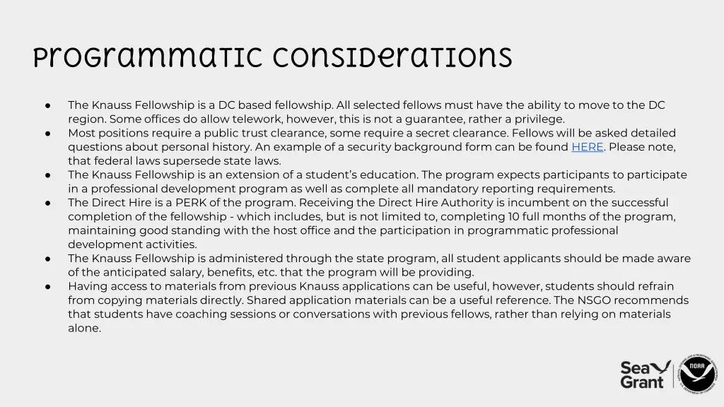 programmatic considerations