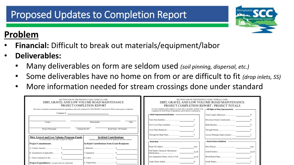 proposed updates to completion report proposed