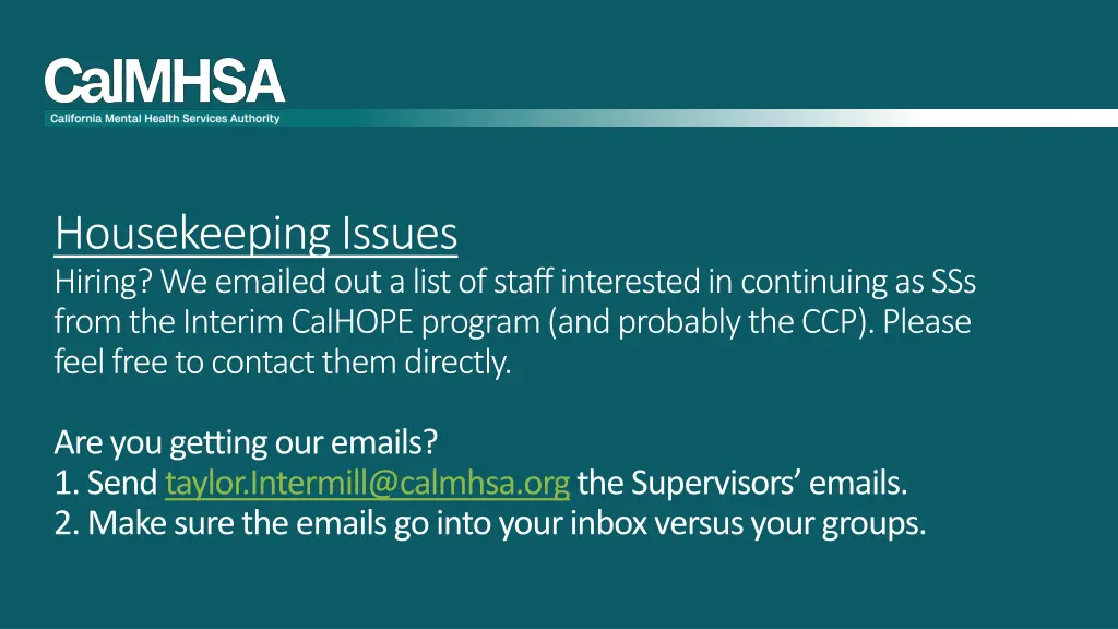 housekeeping issues hiring we emailed out a list