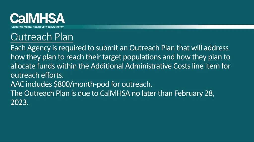 outreach plan each agency is required to submit