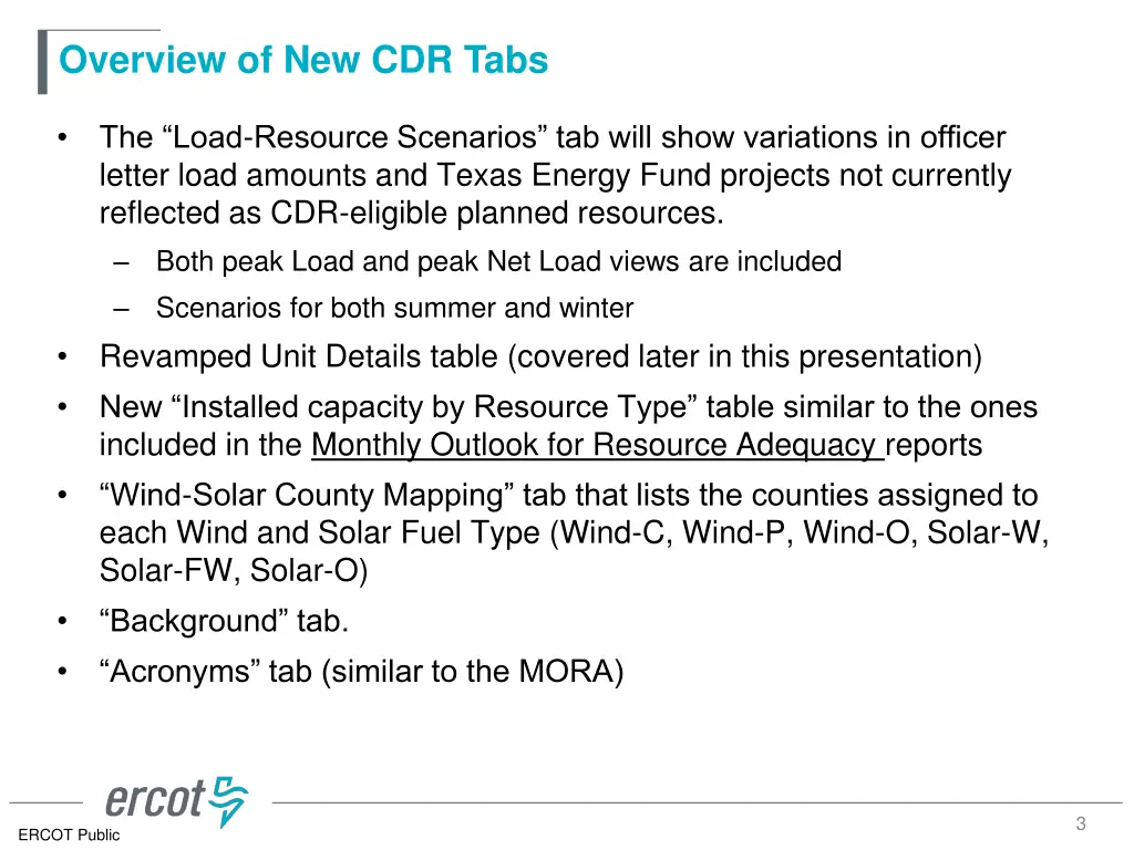 overview of new cdr tabs