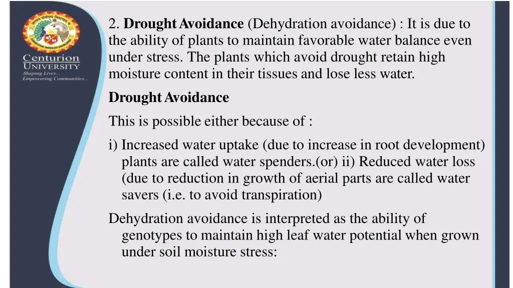 2 droughtavoidance dehydration avoidance