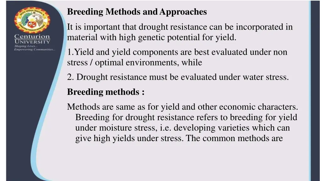 breeding methods andapproaches it is important