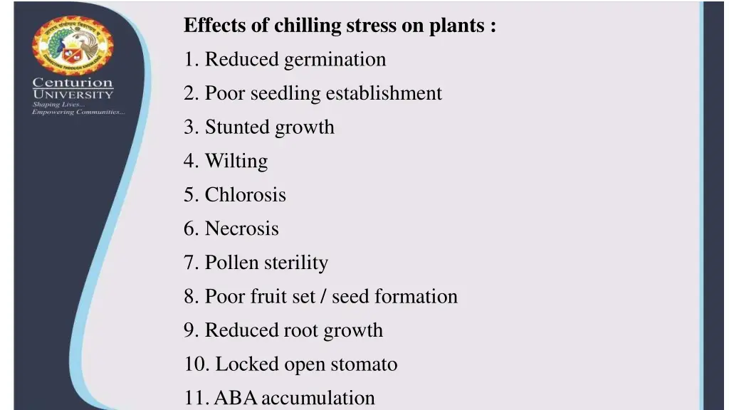 effects of chilling stress on plants 1 reduced