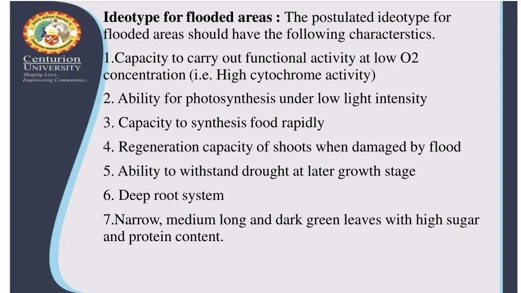 ideotype for flooded areas the postulated