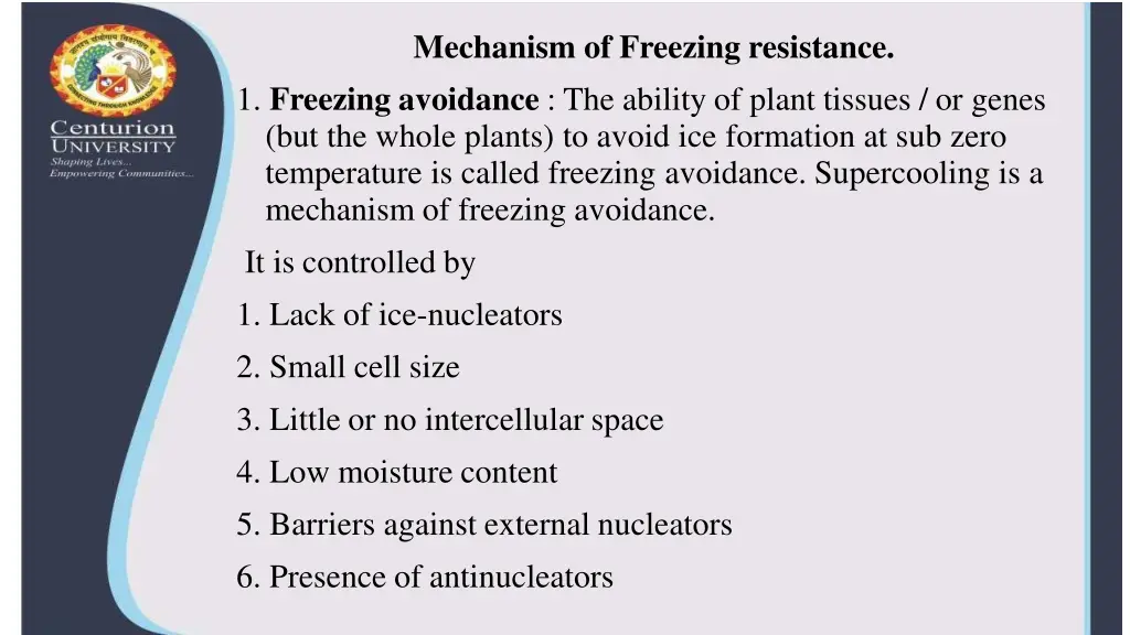 mechanism of freezing resistance 1 freezing