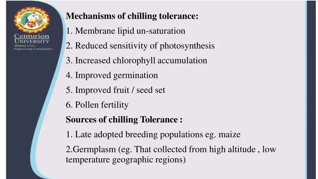 mechanisms of chilling tolerance 1 membrane lipid