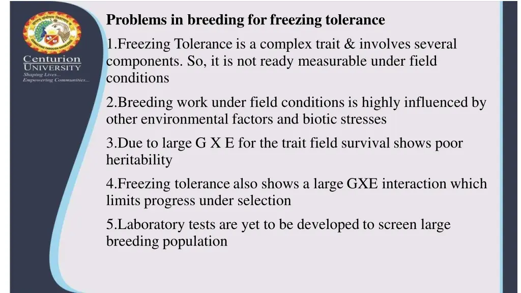 problems in breeding forfreezing tolerance