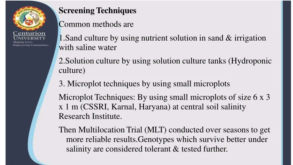 screeningtechniques common methods are 1 sand