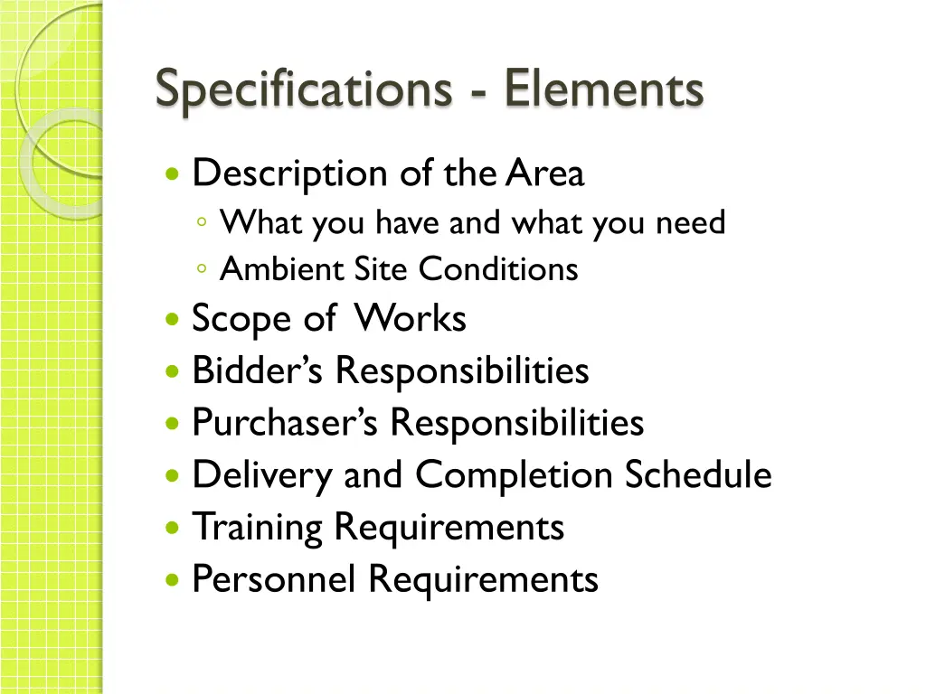 specifications elements