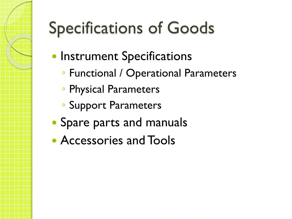 specifications of goods