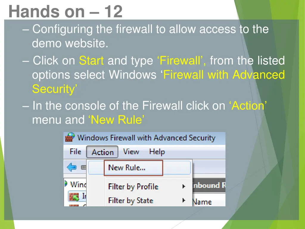 hands on 12 configuring the firewall to allow