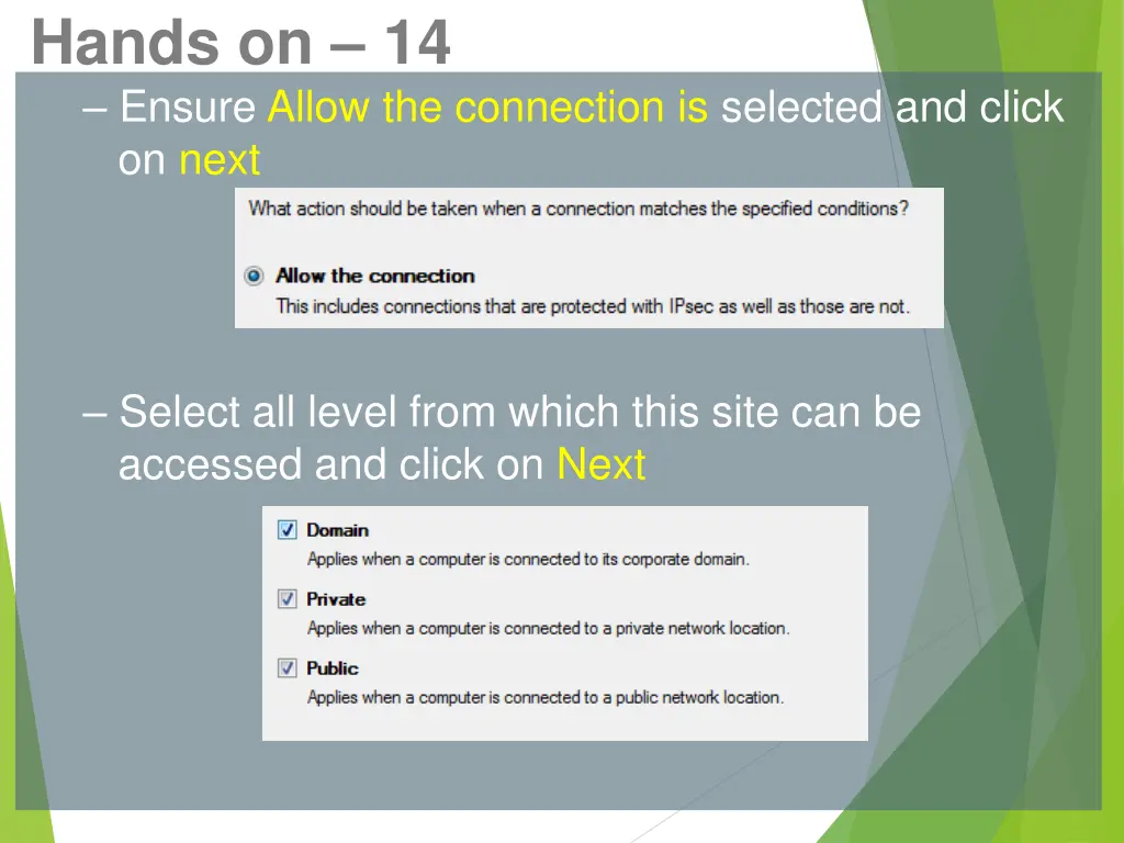 hands on 14 ensure allow the connection