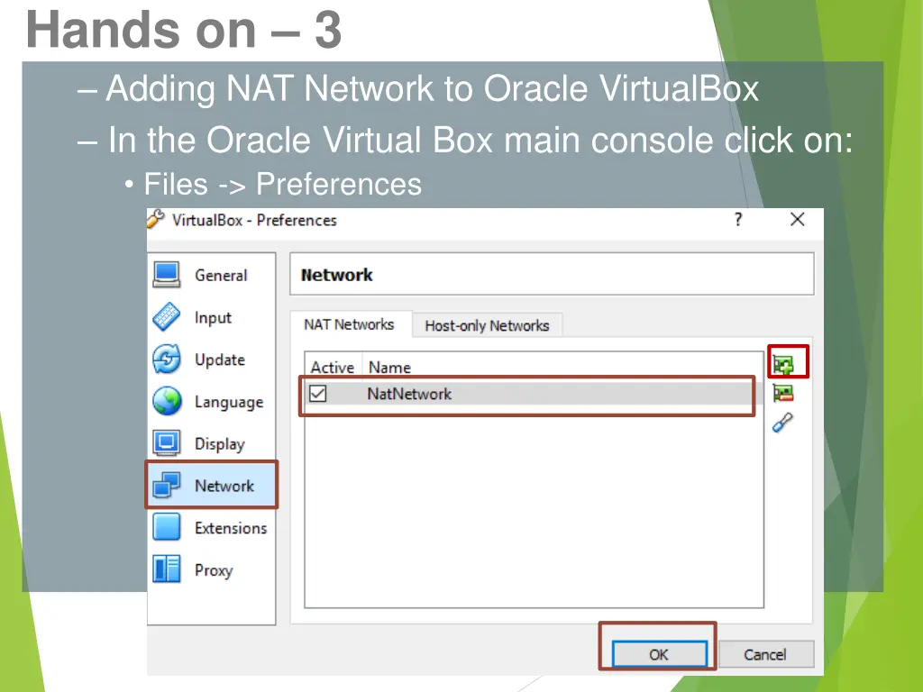 hands on 3 adding nat network to oracle