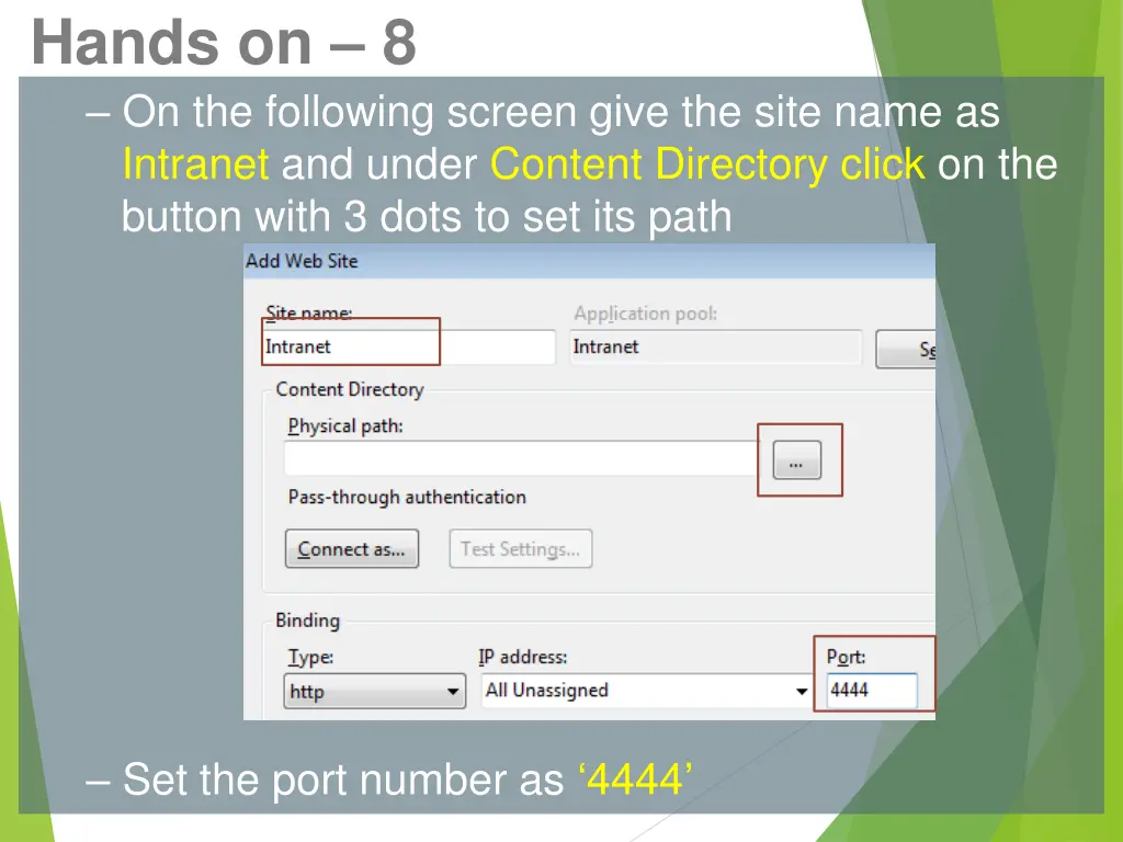 hands on 8 on the following screen give the site