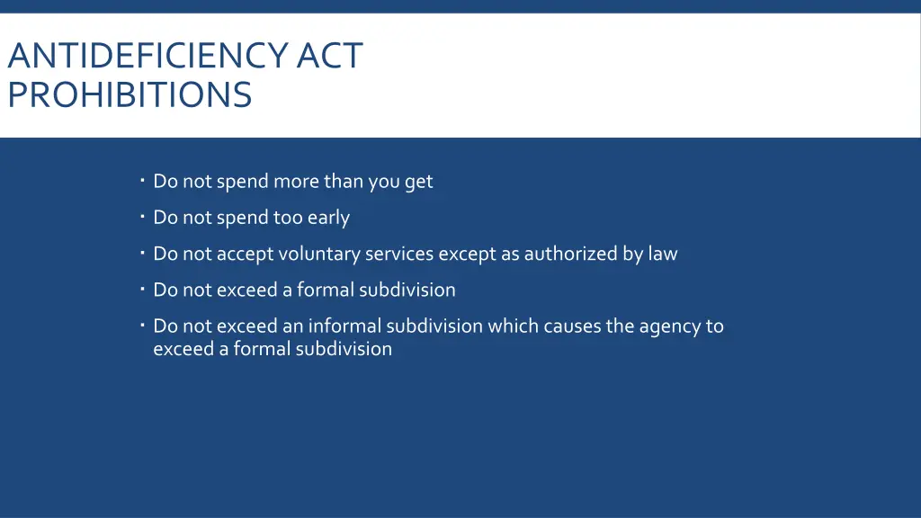 antideficiency act prohibitions