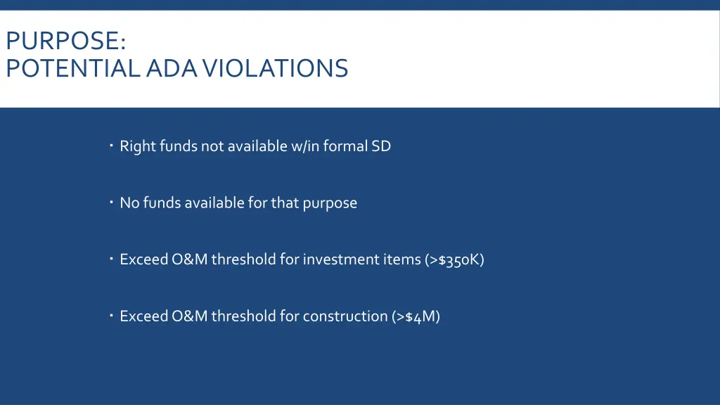 purpose potential ada violations