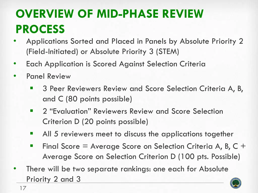 overview of mid phase review process applications