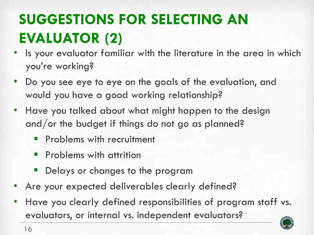 suggestions for selecting an evaluator 2 is your