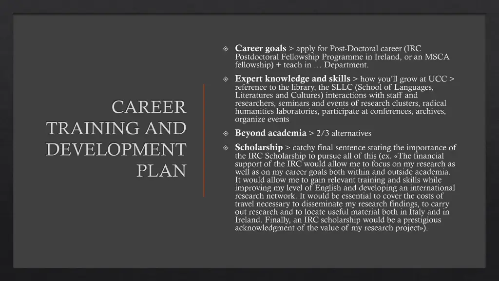 career goals apply for post doctoral career